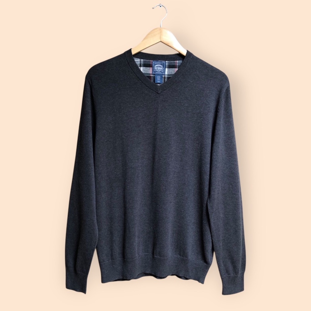 Cambridge Dry Goods Company MENS Gray Cotton V-neck Knit Sweater MENS Medium